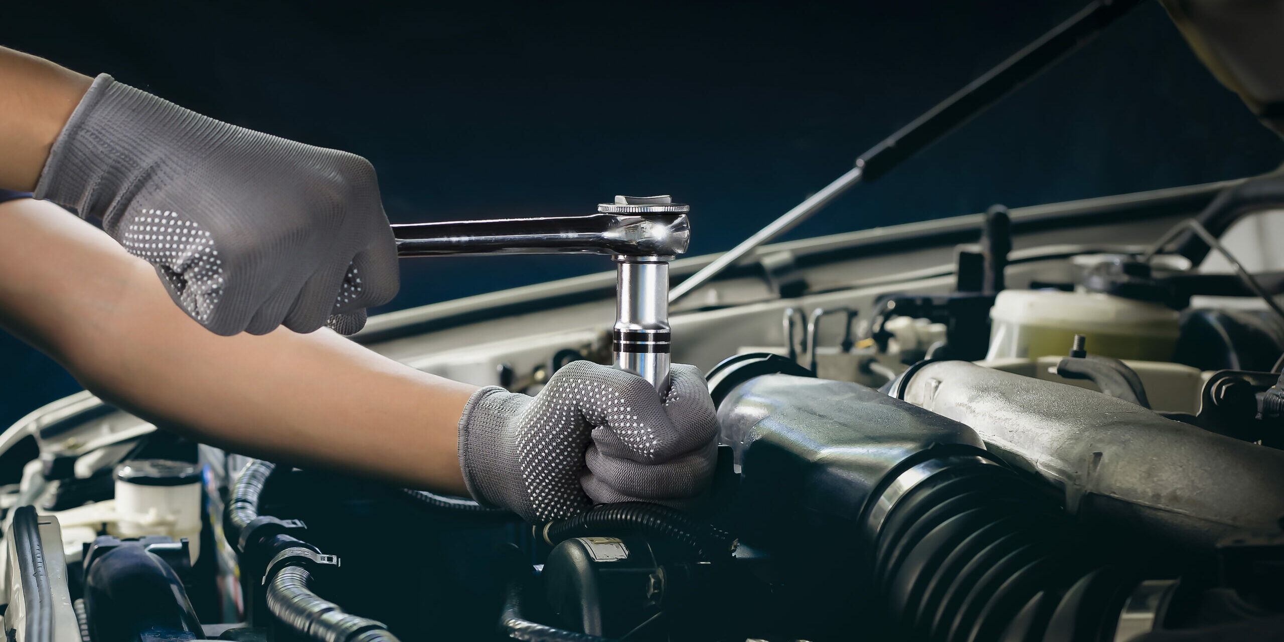 Car Mechanic Working On Car Engine, Car Maintenance Concept.