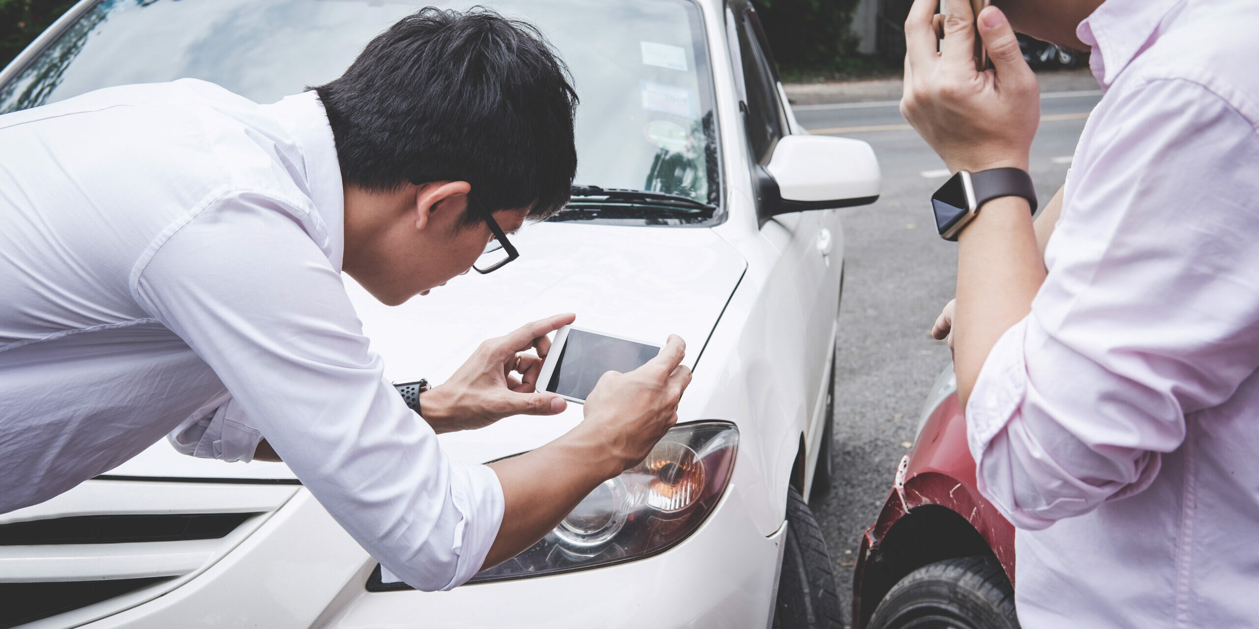 Two Drivers Man Arguing After A Car Traffic Accident Collision A
