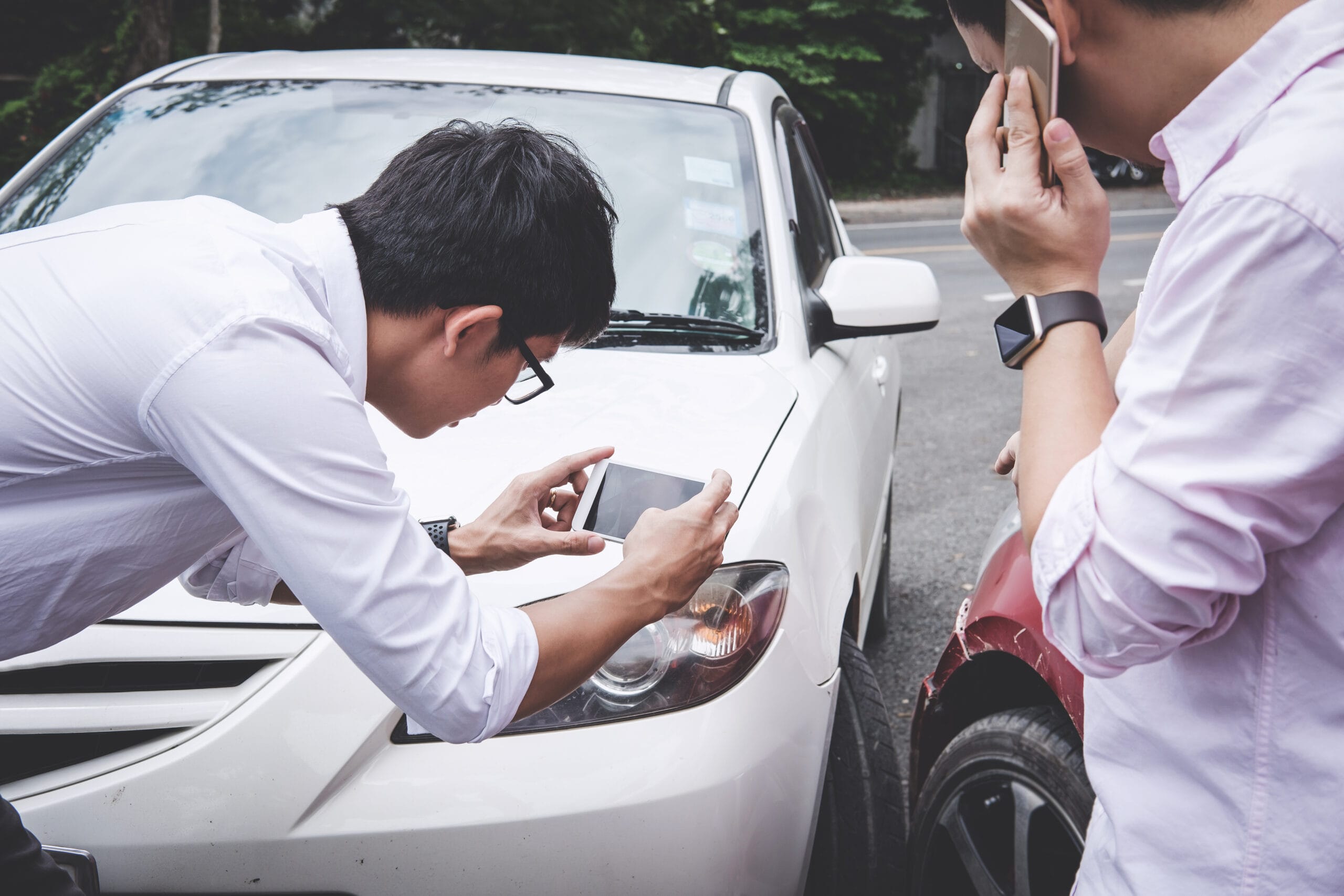 Two Drivers Man Arguing After A Car Traffic Accident Collision A