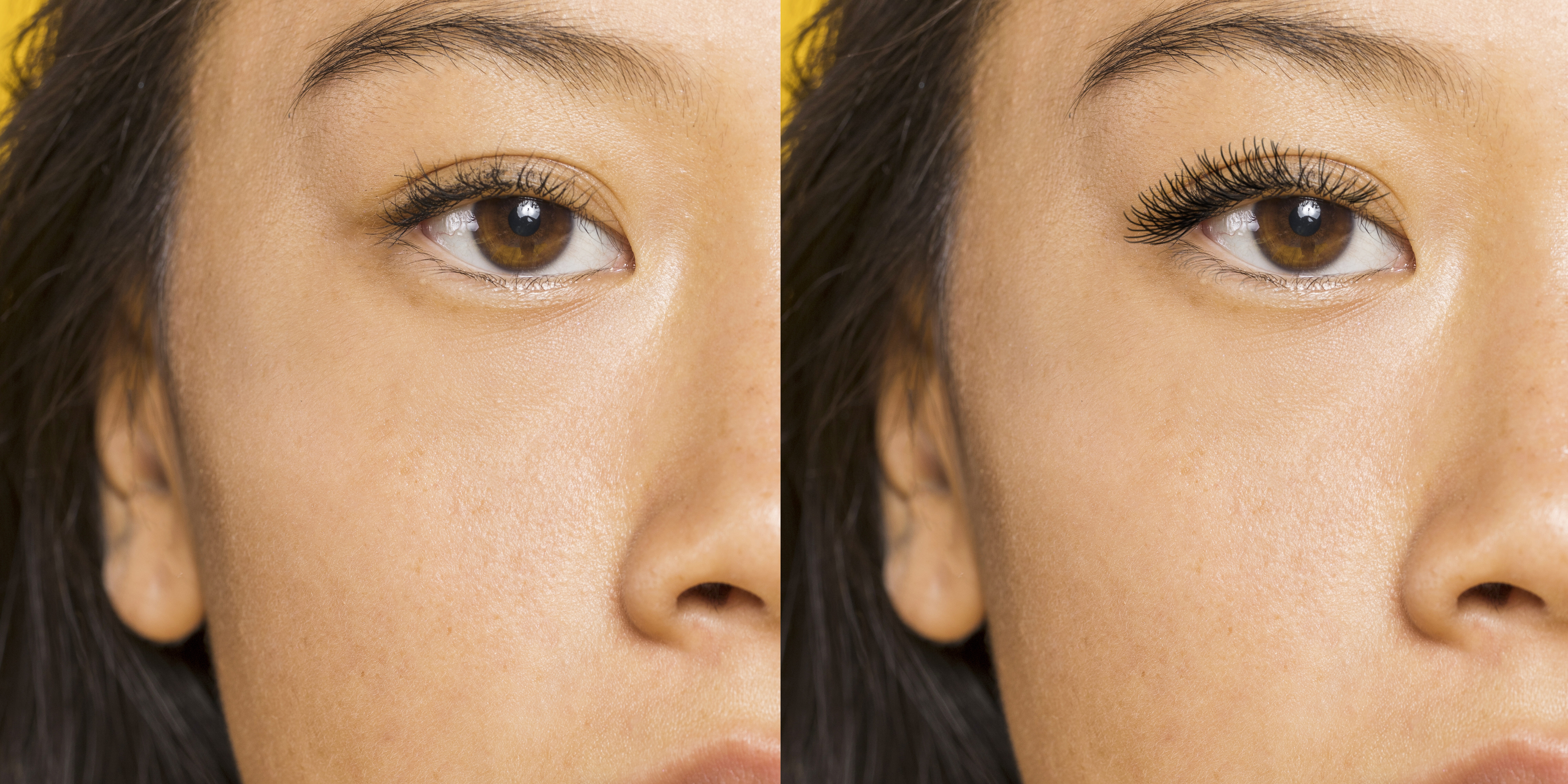 Woman Before After Eyelashes Extensions