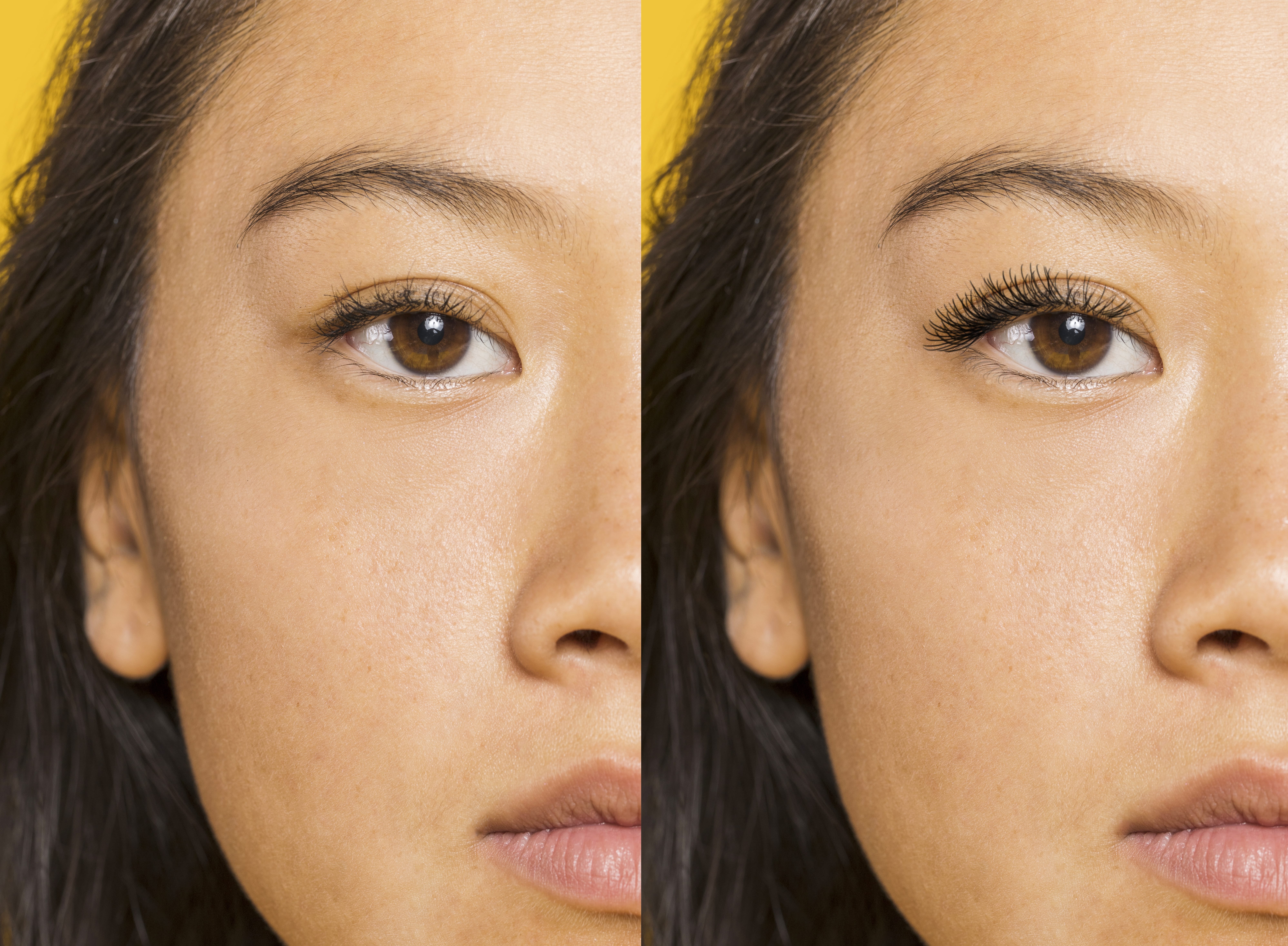 Woman Before After Eyelashes Extensions