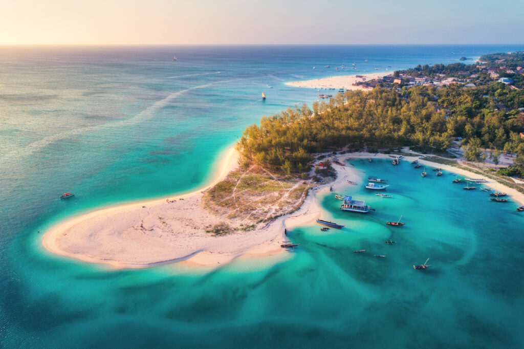 Aerial View Of The Fishing Boats On Tropical Sea Coast