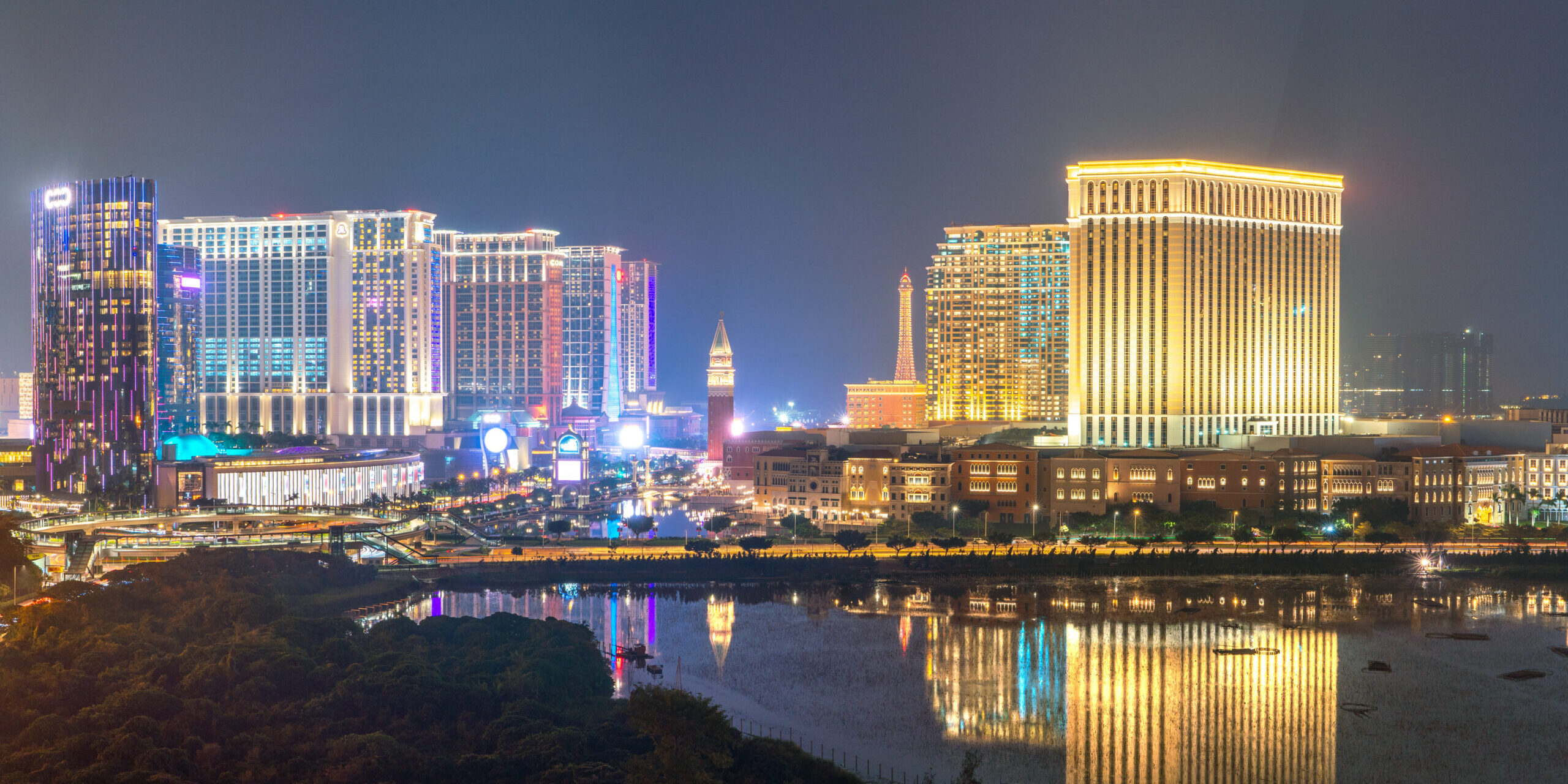 Amazing panoramic view on Macao casino cityscape in city center. Amazing Panoramic View On Macao Casino Cityscape In City Center.