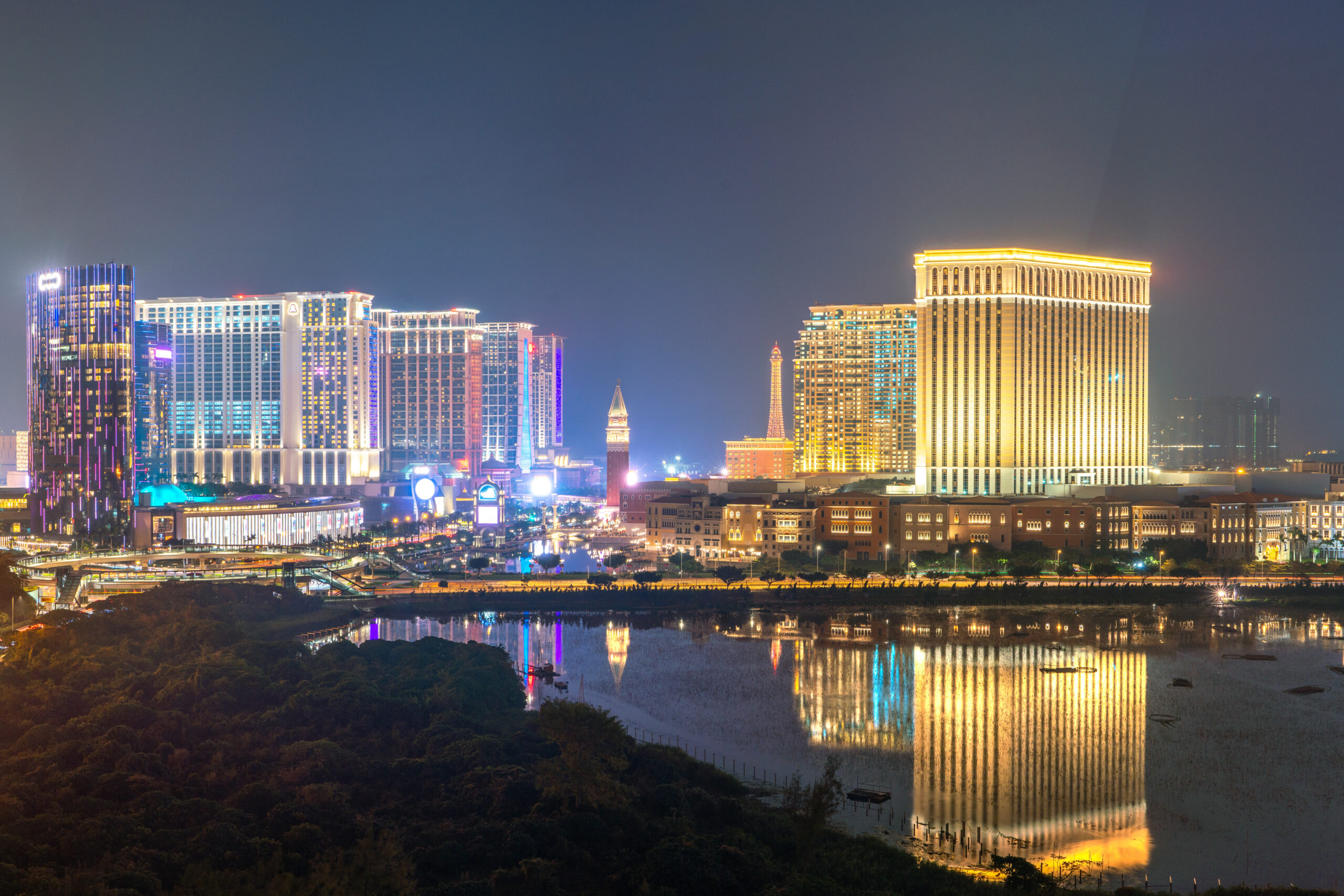 Amazing Panoramic View On Macao Casino Cityscape In City Center.