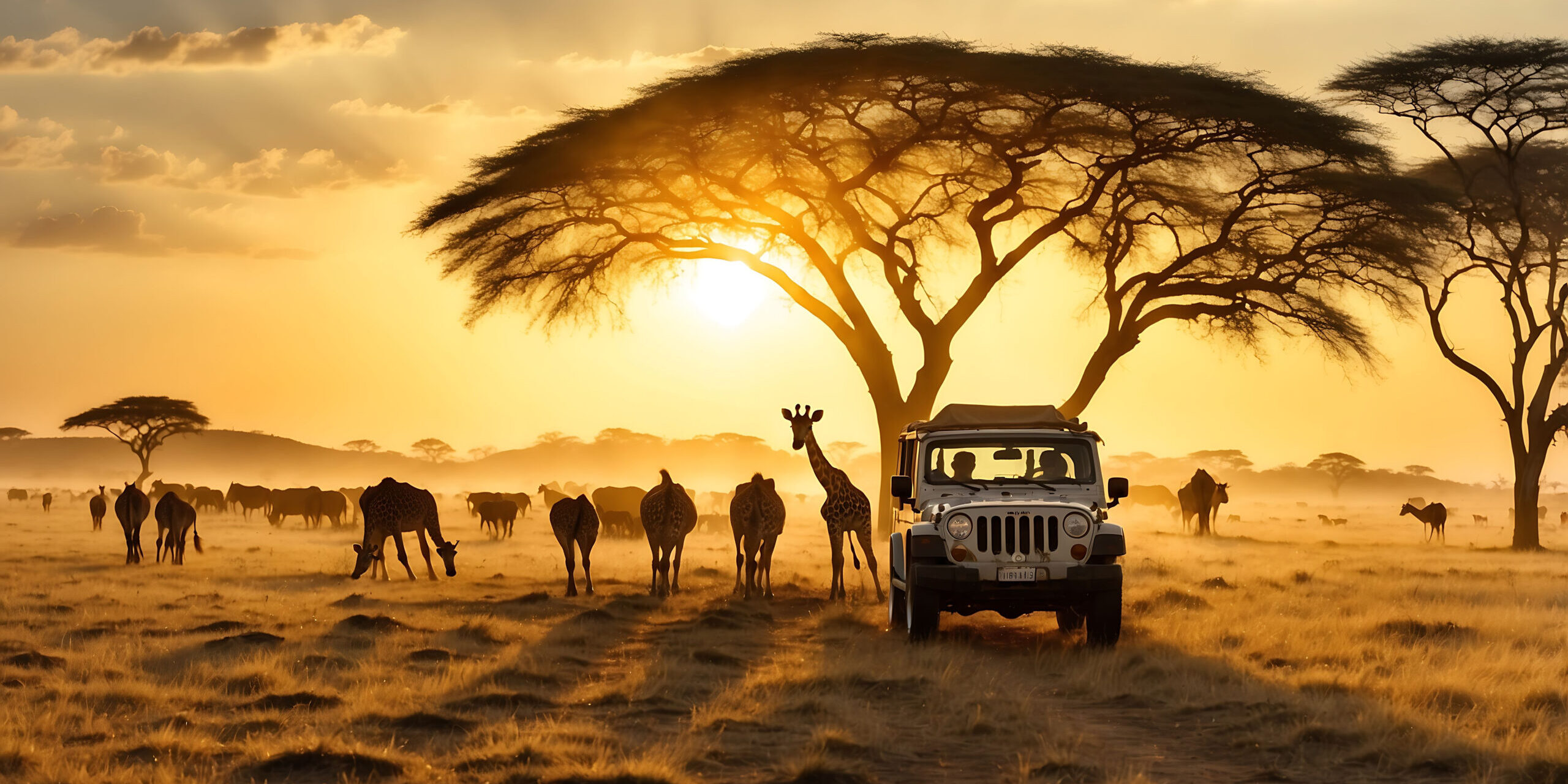 Jungle safari with animals explorers in jeep car driving Jungle Safari With Animals Explorers In Jeep Car Driving