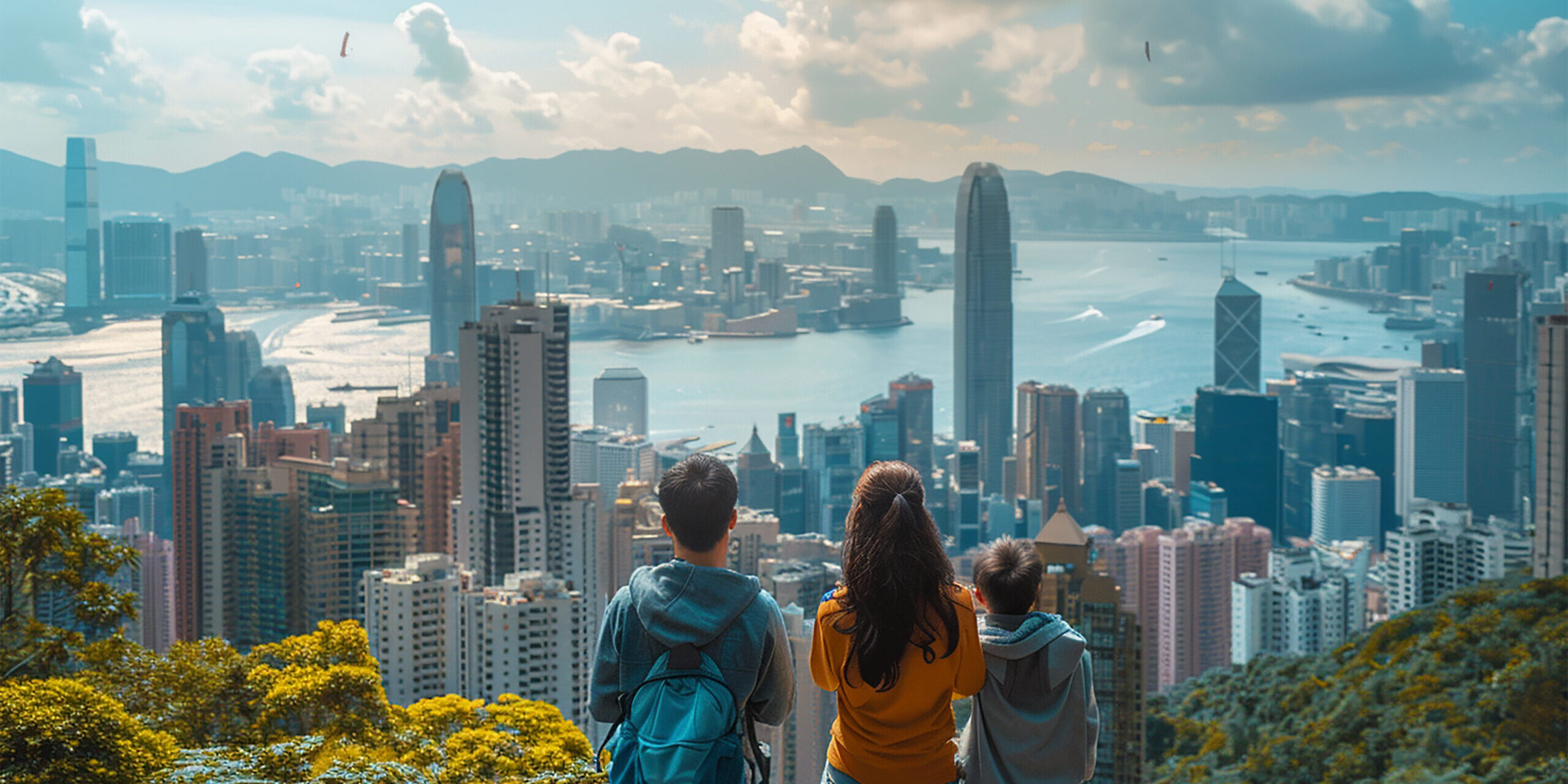 Photo Family Enjoying Views From Victoria Peak Hong Kong Skyline Panorama
