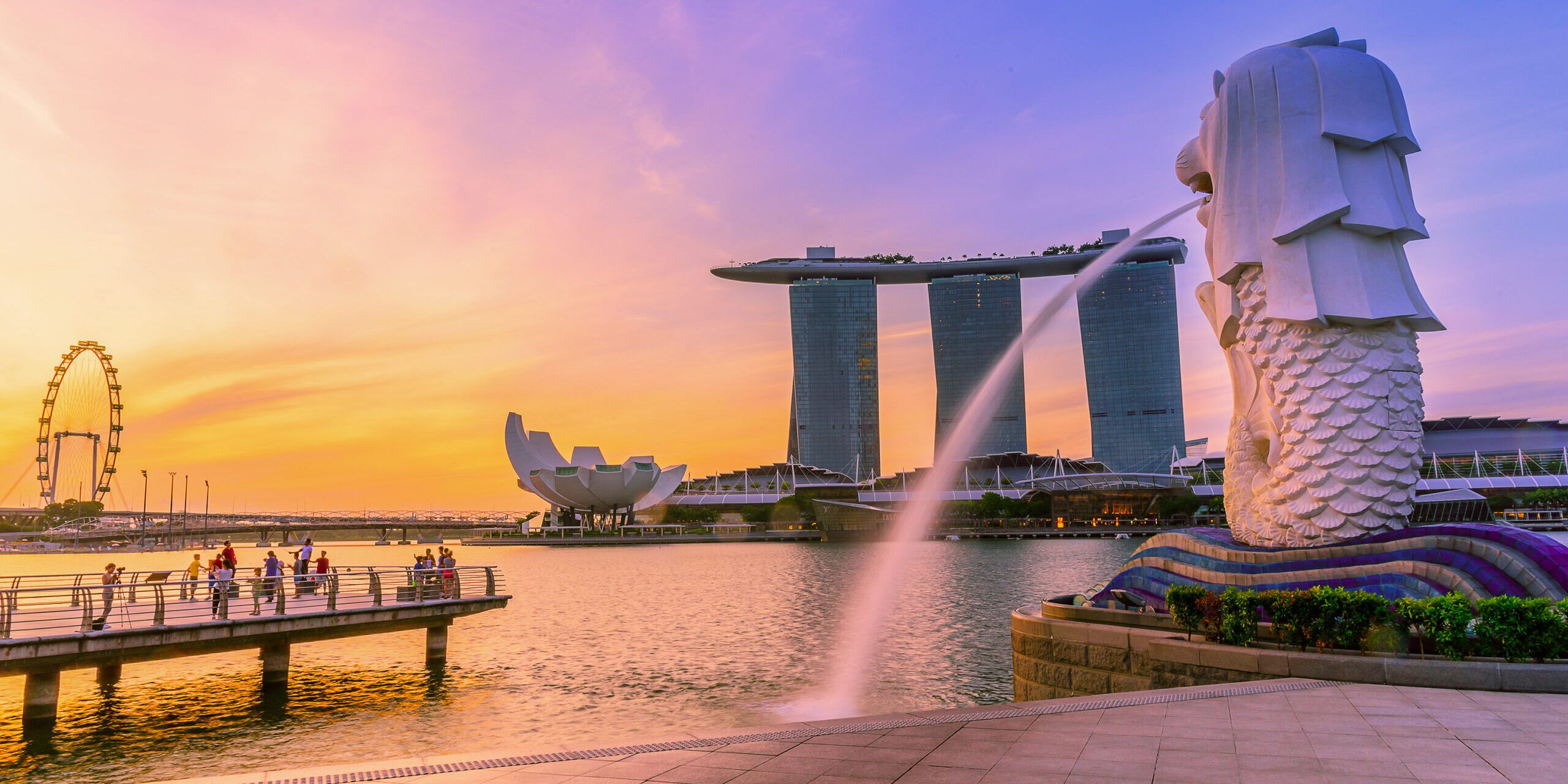 Singapore landmark Merlion at sunrise Singapore Landmark Merlion At Sunrise