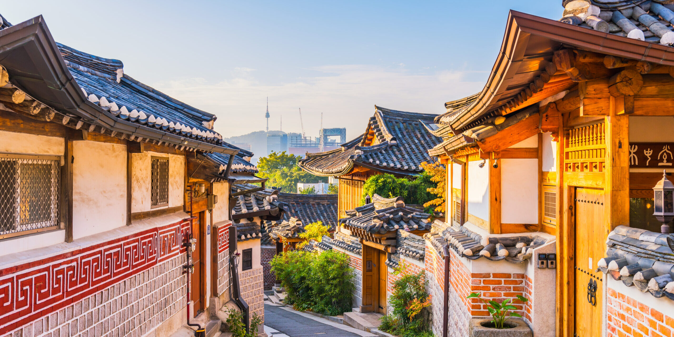 Sunrise of Bukchon Hanok Village in Seoul, South Korea Sunrise Of Bukchon Hanok Village In Seoul, South Korea
