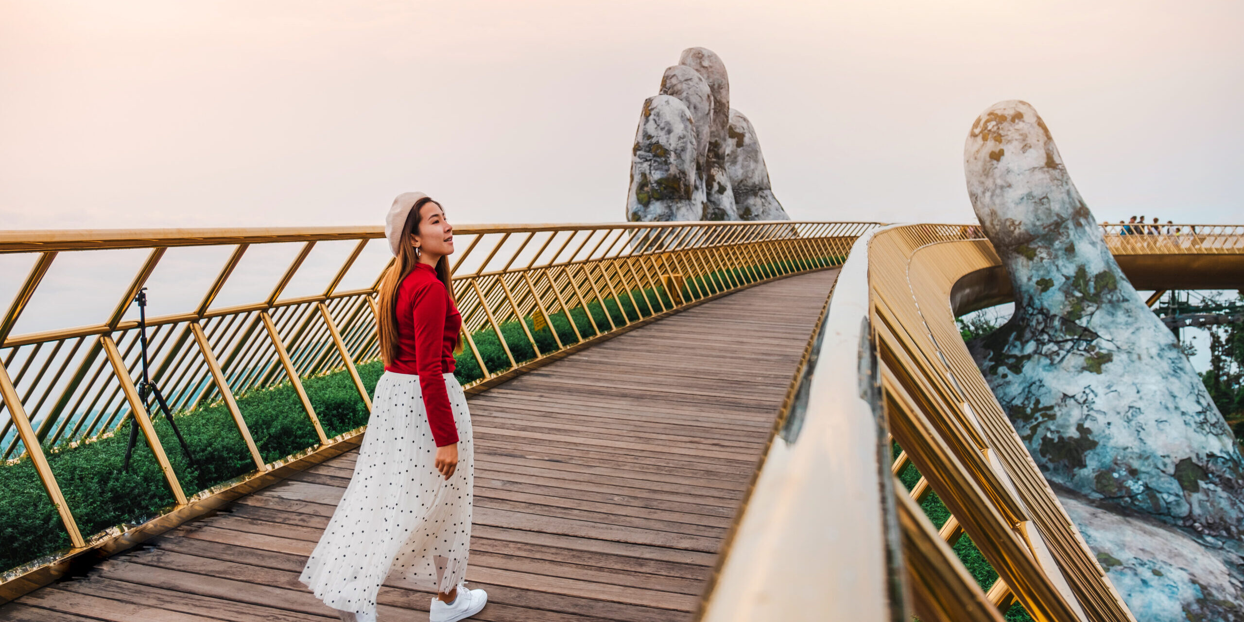 Travel woman at Golden Bridge in Ba Na Hills ,Danang Vietnam Travel Woman At Golden Bridge In Ba Na Hills ,danang Vietnam